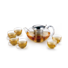 Haonai glass tea set 1200ml tea pot+150ml 6 cups tea set heat resistant tea set glass tea set